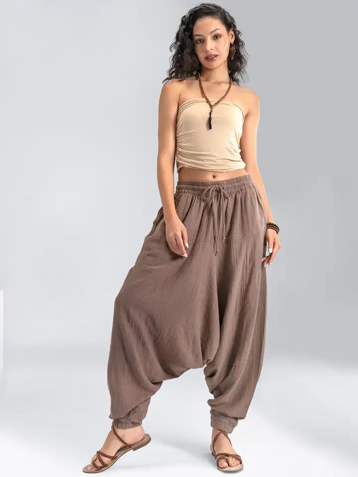 The Veshti Company Women's Boho Cotton Harem Pants – Soft Lounge Yoga Pants – Fit Trousers With Drawstring – Navy - XL - View #6