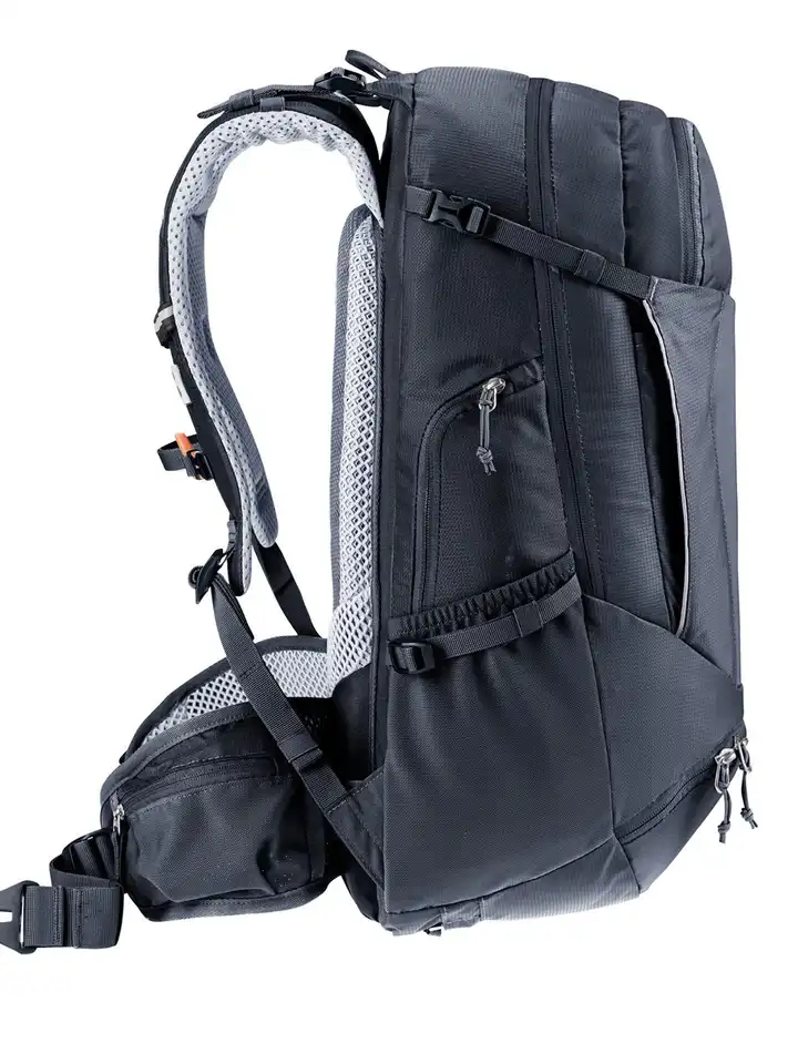 black and leather trans backpack Trappola woven canvas interior Laptop Backpack Trans Backpack Black