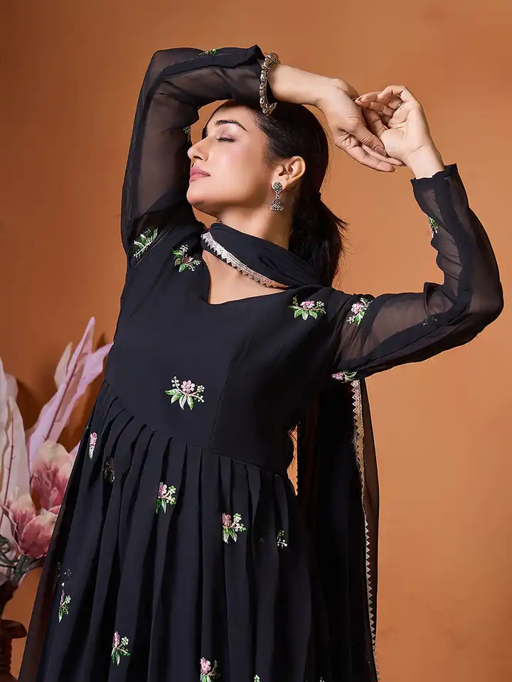 Buy Siya Fashion Floral Embroidered Fit And Flare Georgette Maxi Ethnic  Dress With Dupatta - Ethnic Dresses for Women 37259393 | Myntra