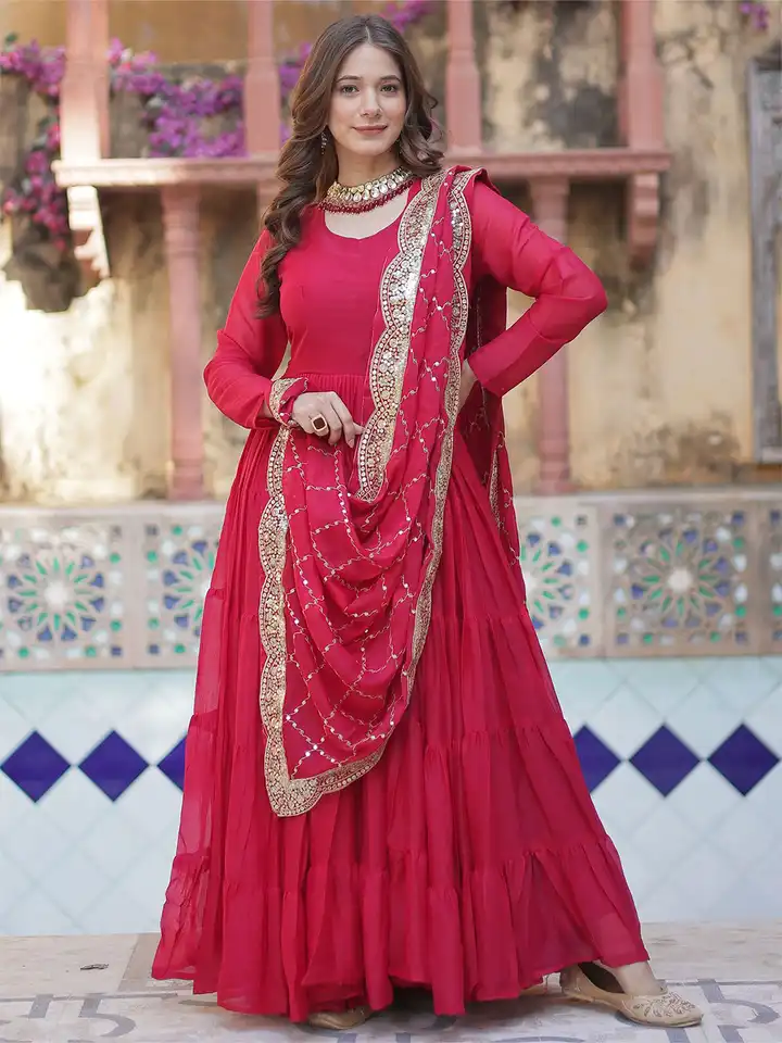 Buy Siya Fashion Round Neck Fit And Flare Georgette Maxi Ethnic Dress With  Dupatta - Ethnic Dresses for Women 37259398 | Myntra