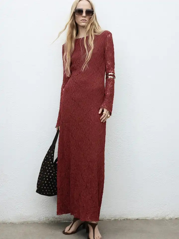 chinese dress ladies Mango Lace Cut-out Long Silk Slip Dress