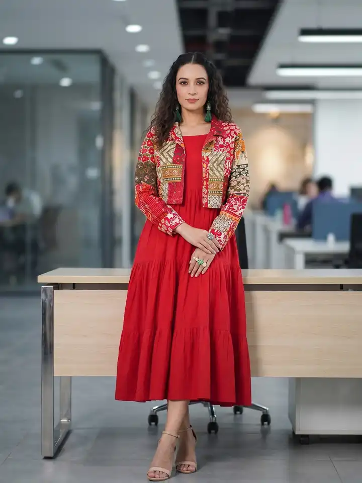 slim fit dress slacks Fit & Flare Midi Dress With Jacket Inddus.in