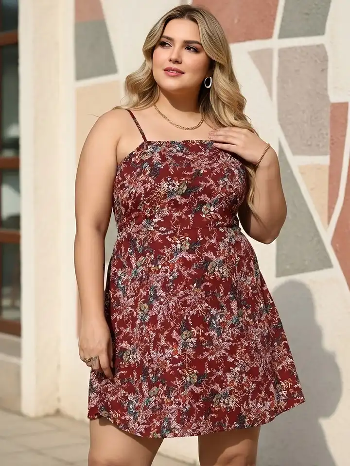 knee length dresses for ladies Beige Flower Printed Crepe Mini Dress main image 0