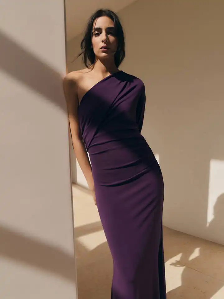 Buy MANGO One Shoulder Ruched Sheath Maxi Dress - Dresses for Women  40867242 | Myntra