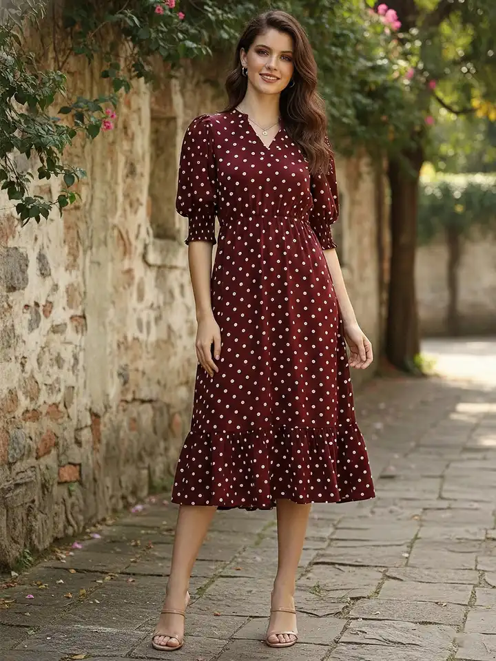 fitted lace wedding dress Plus Size Polka Dot Short Puff Sleeve Red Spot Bodycon Dress | You + All |  Shop Online