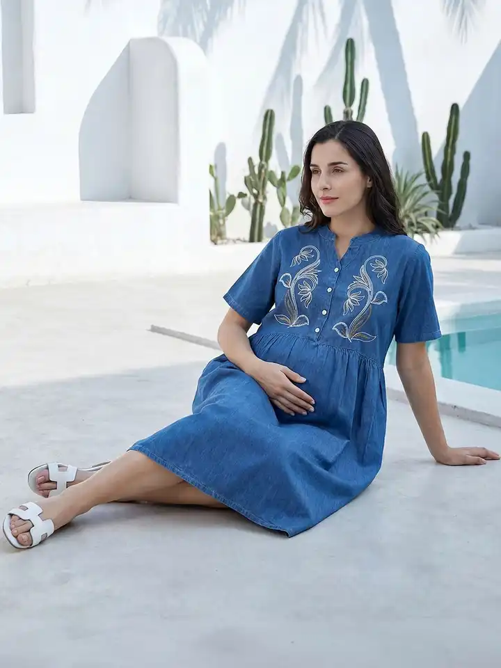princess polly baby blue dress Maternity Denim Long Gown  MINELLI FASHION
