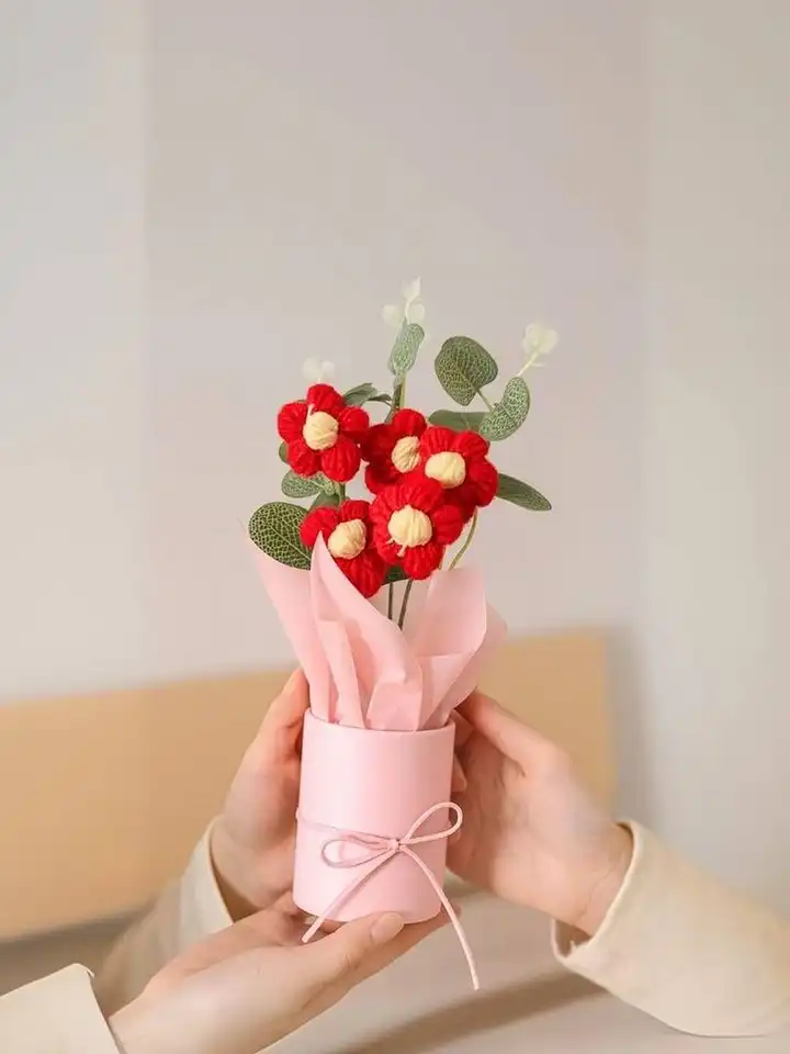 Buy MPROW Artificial Daisy Crochet Flower Bouquet with Pot 22 cm