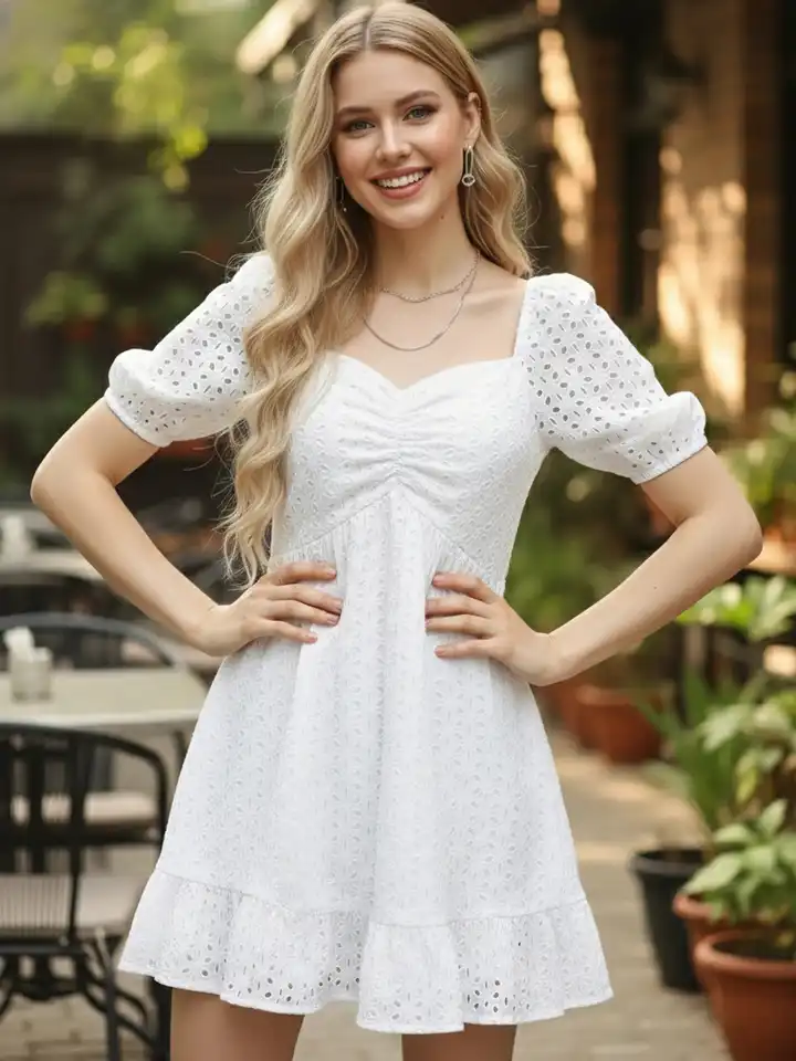 navy blue dress for baby girl Modal Ruched A-Line Mini Dress in White - S main image 1