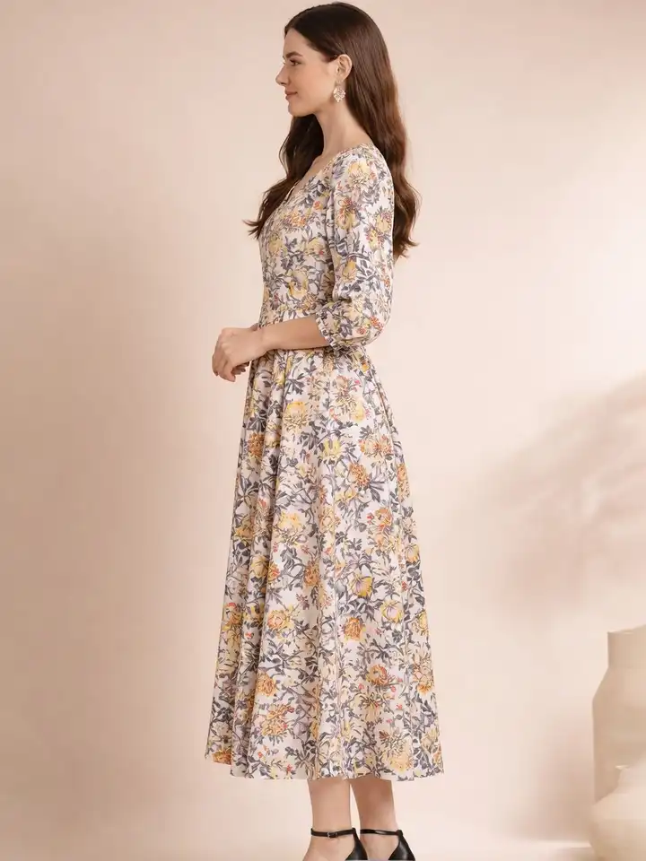 Buy Indian Needle Floral Print Fit & Flare Midi Dress - Dresses for Women  40023860 | Myntra