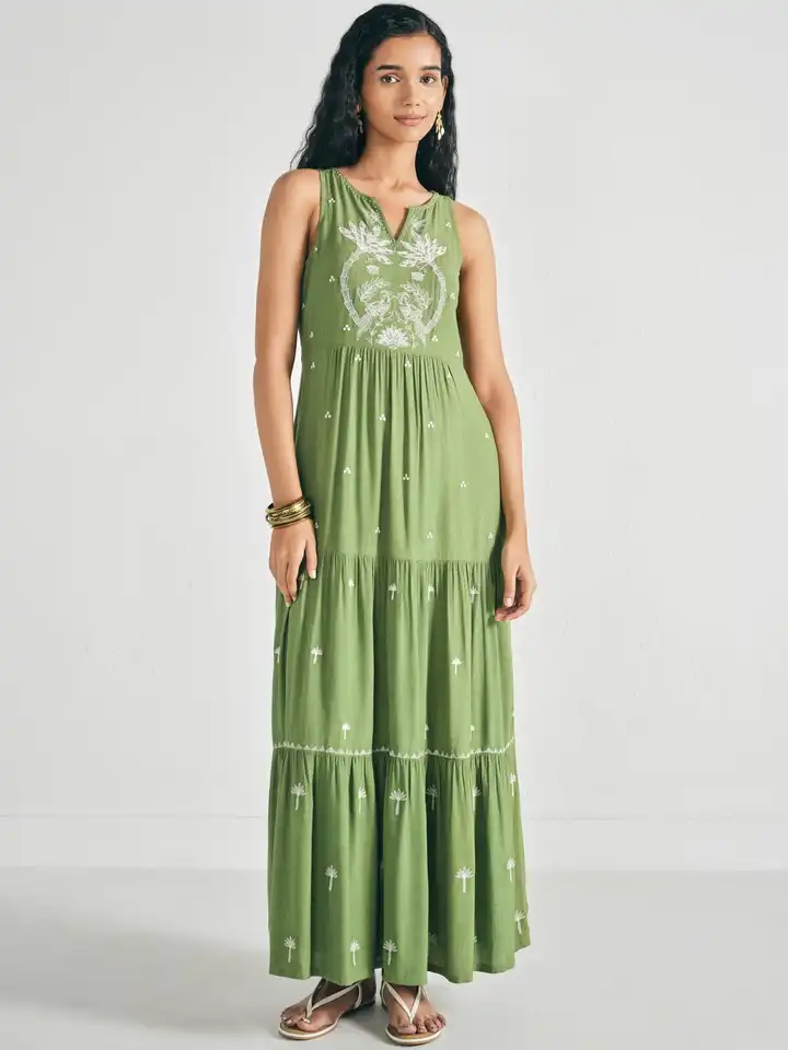Buy Global Desi Ethnic Motifs Embroidered A-Line Maxi Dress - Dresses for  Women 40036297 | Myntra