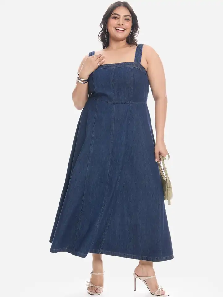 Buy Virgio Women Denim Fit & Flare Midi Plus Size Dress - Dresses for Women  40078912 | Myntra