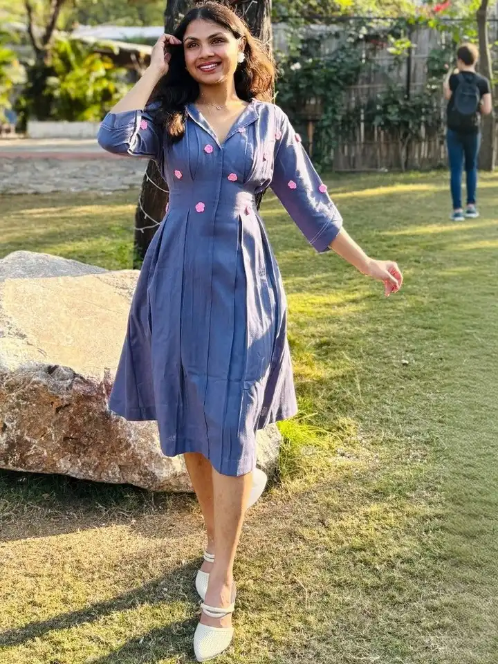slim fit dress slacks YK Puff Sleeve Fit & Flare Dress  Myntra International