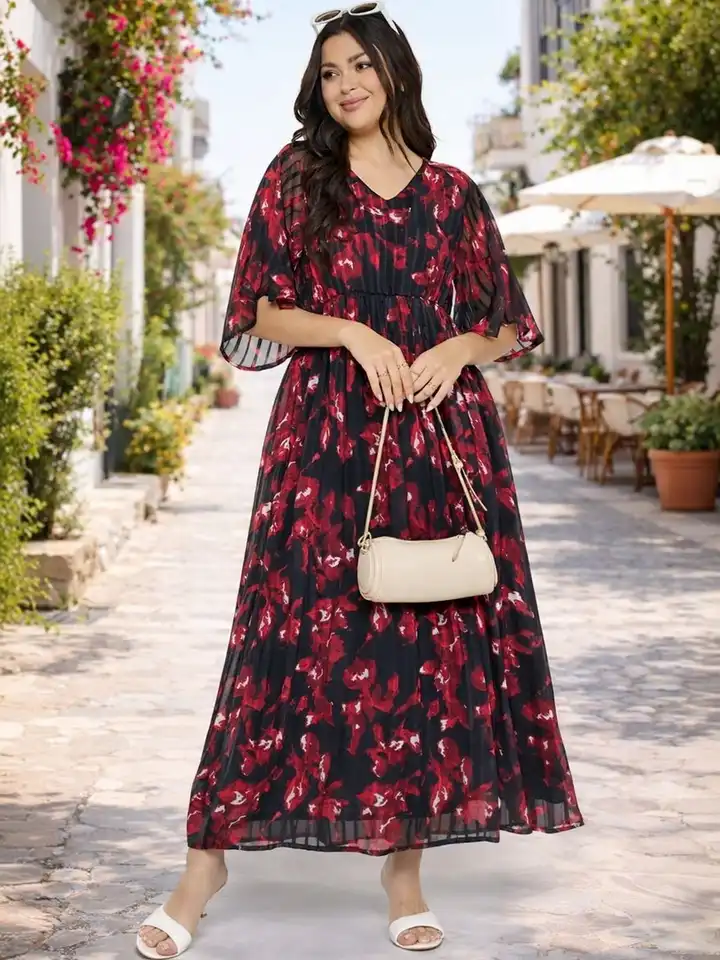 green emerald velvet dress GLIGET Dresses for Women 2023 Floral Print Flared Sleeve Dress