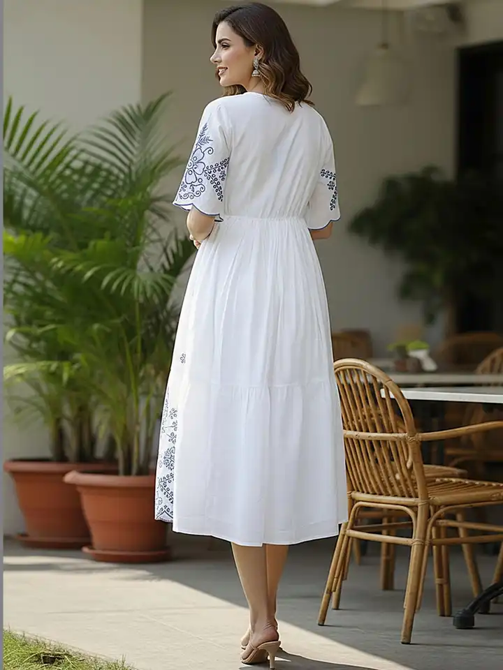 Buy Zolo Label Ethnic Motifs Embroidered A-Line Midi Dress