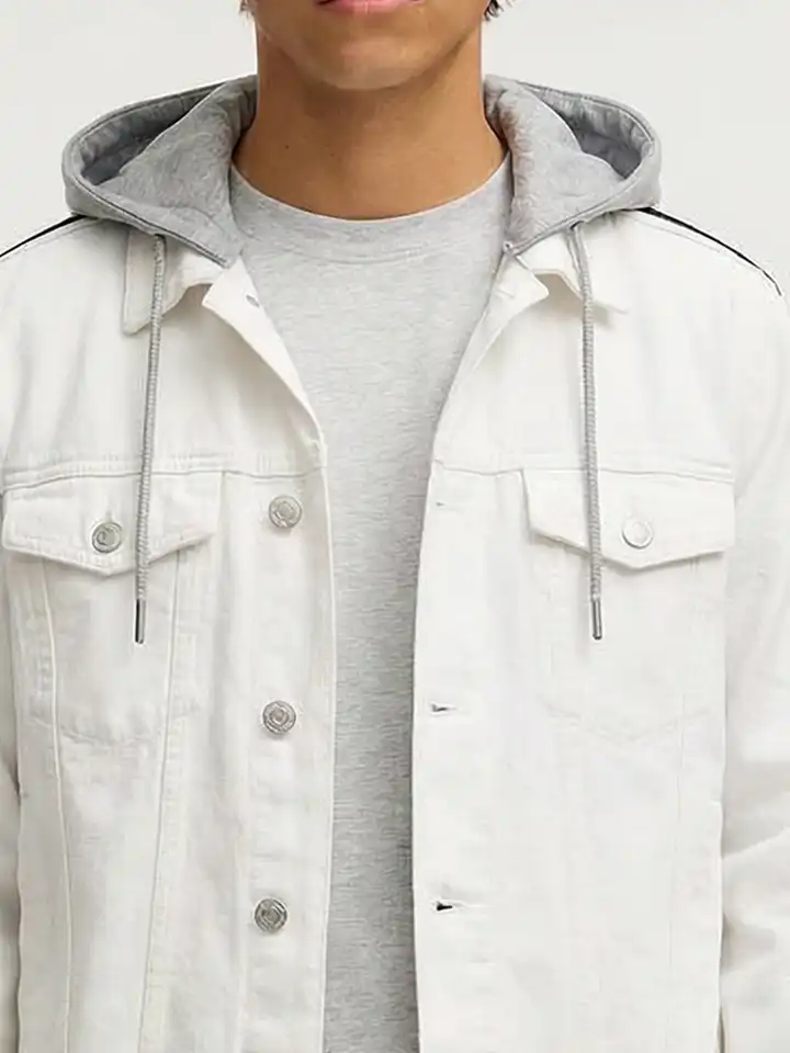 Buy HIGHLANDER Men White Solid Hooded Denim Jacket - Jackets for