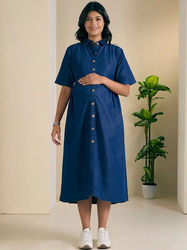 princess polly baby blue dress Angel Maternity A-Line Denim Maternity Dress