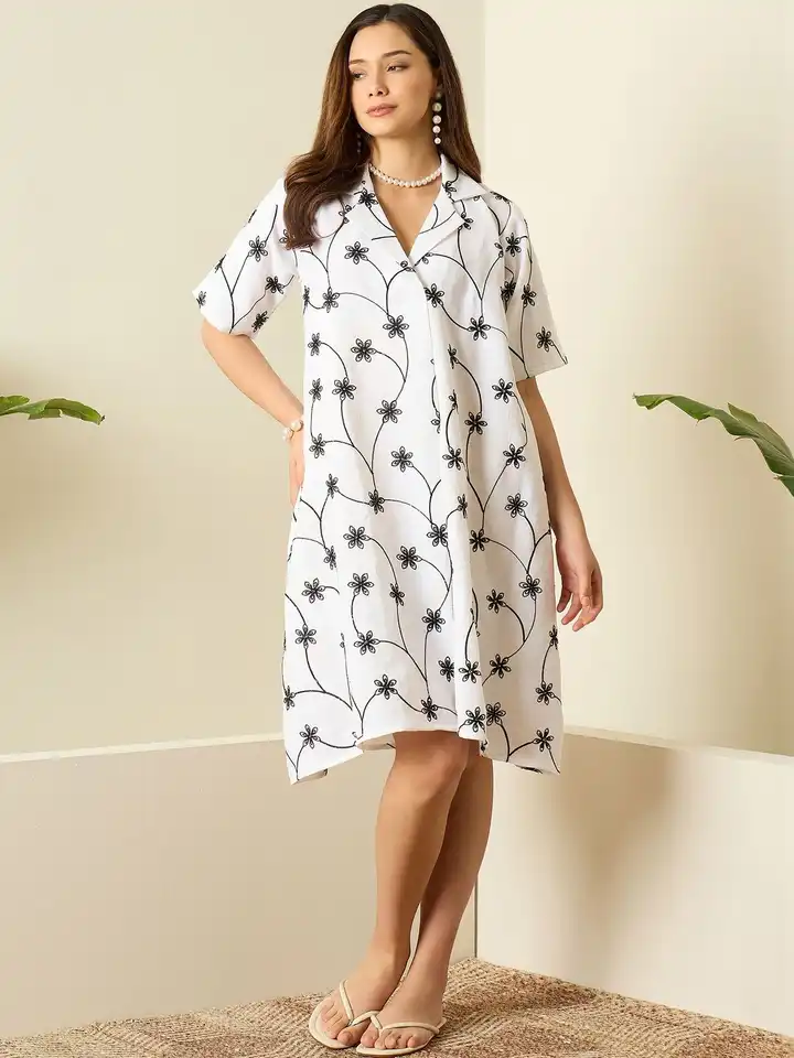 chinese dress ladies Cream Linen Satin Jacket Kurta Set with Dori Work