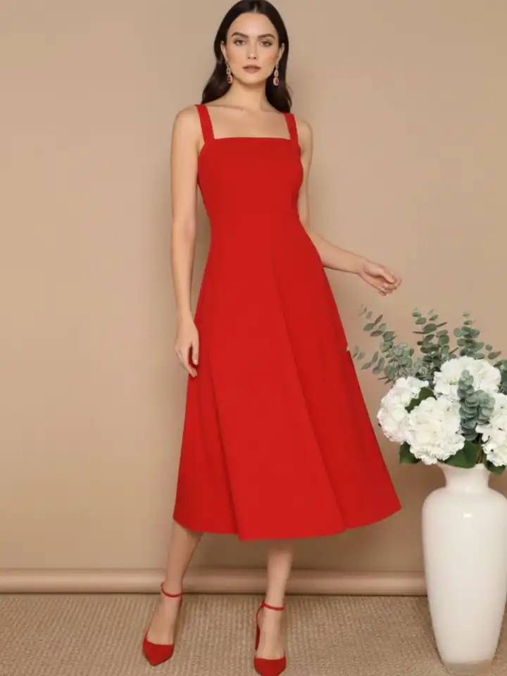 strapless open back dress Red A-Line Pleated Button Midi Dress & Reviews - Red - Dresses
