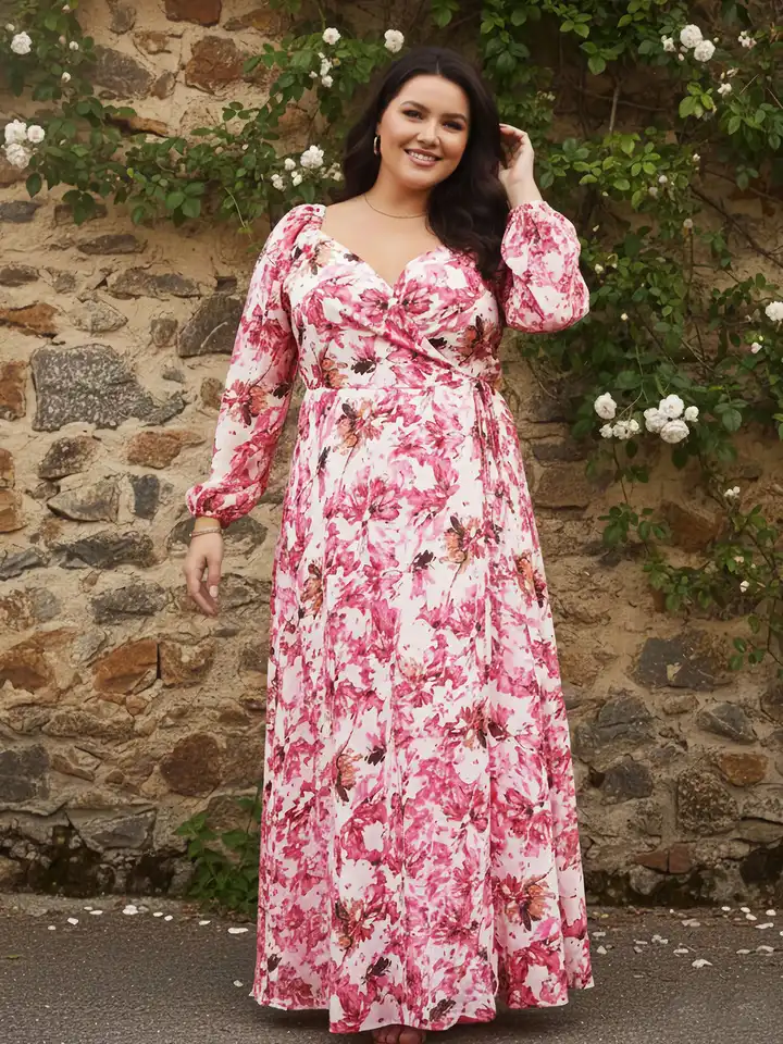 chinese dress ladies Georgette Faux Wrap High-Low Midi Dress main image 0