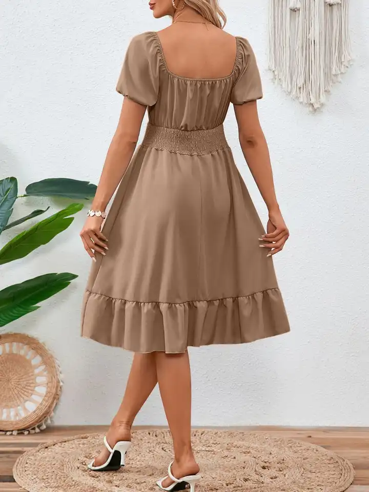 Buy Khaki Fit & Flare Dress with Square Neck - Dresses for Women 39171549 |  Myntra