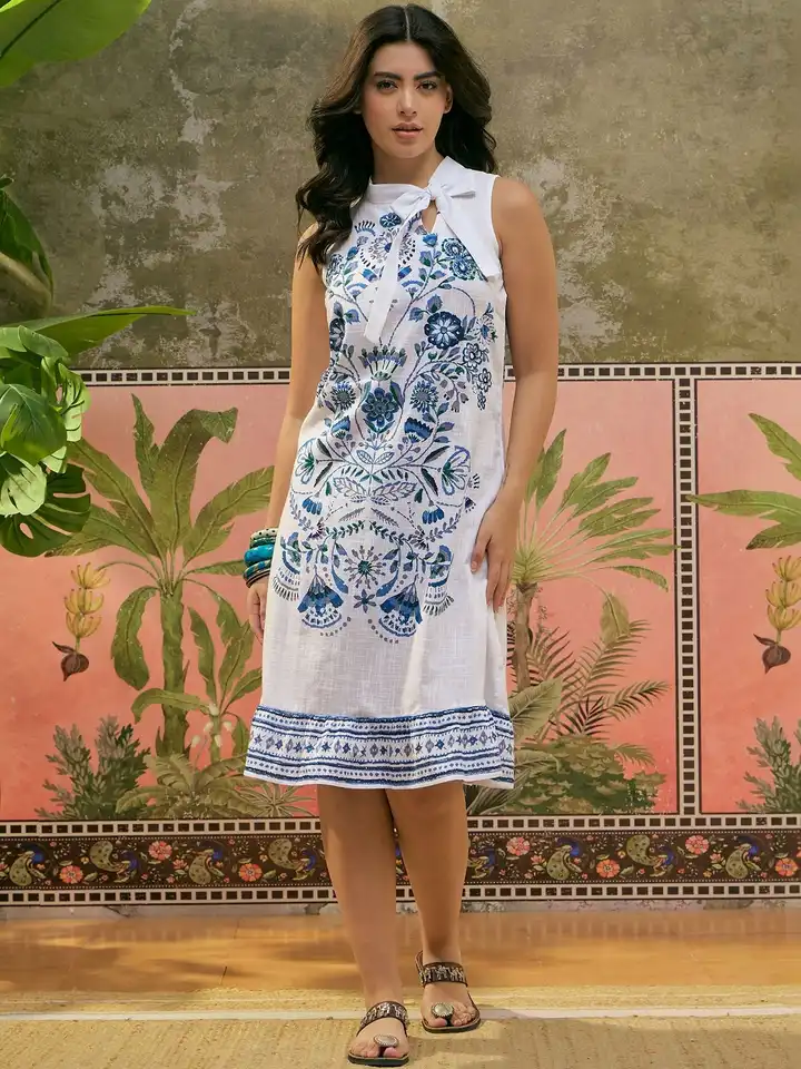 chinese dress ladies RAREISM White Linen A-Line Dress  Myntra International