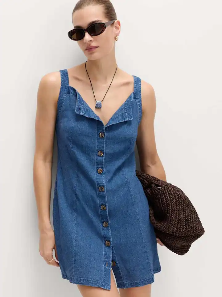 Buy Marks & Spencer Linen Rich Square Neck Button Through Mini Shift Dress  - Dresses for Women 39811711 | Myntra