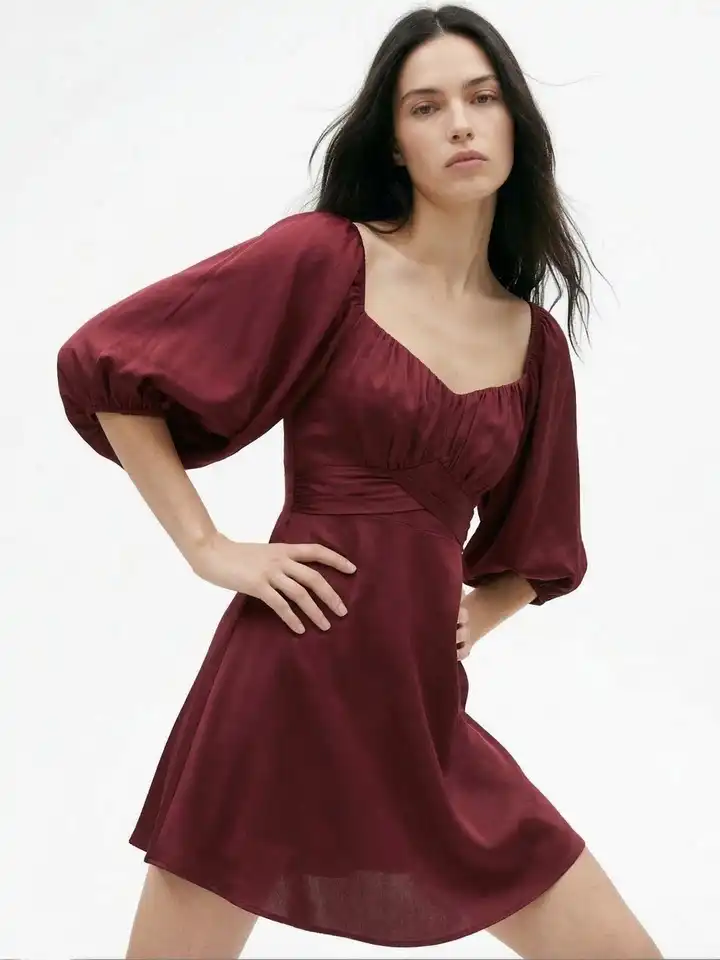 slim fit dress slacks Fresh Blooms Puff Sleeve Skater Dress