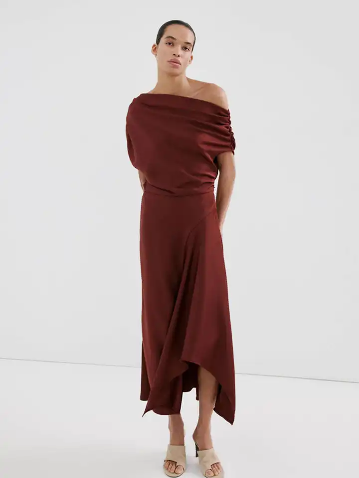 Buy MANGO One Shoulder Ruffled Bodycon Midi Dress - Dresses for Women  40481162 | Myntra