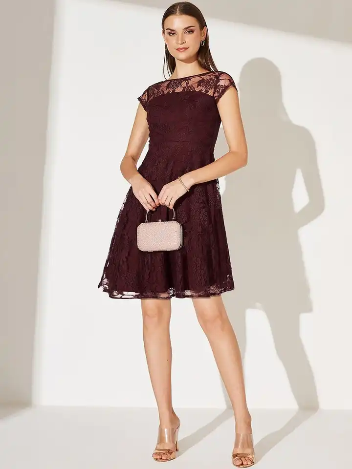 chinese dress ladies Annabelle Beaded Short Sleeve Skater Dress