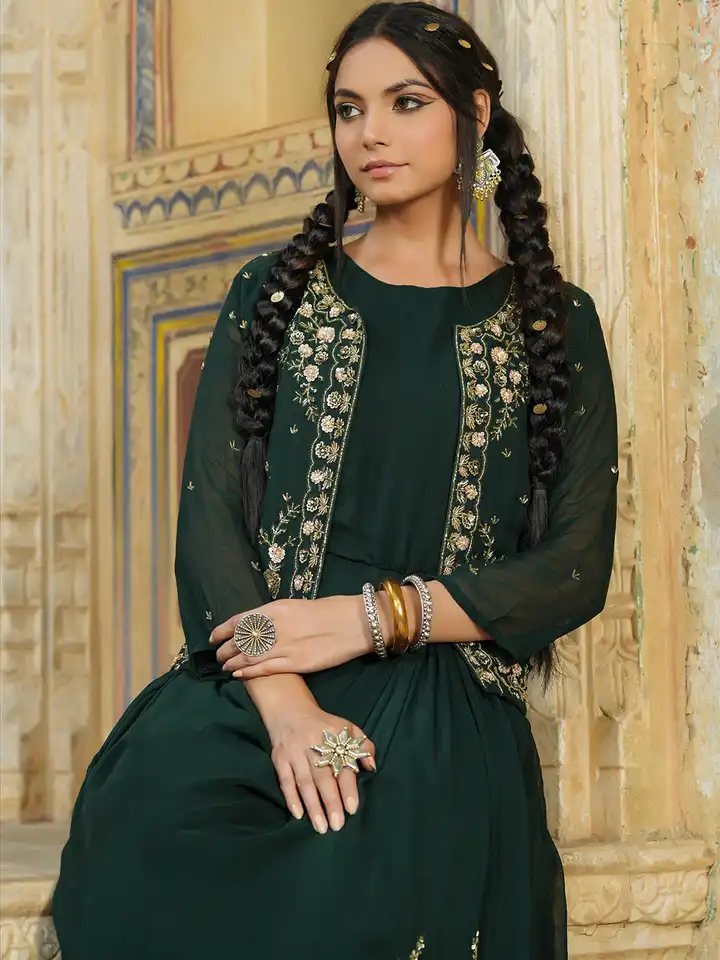 Buy SCAKHI Women Green Embroidered Pleated Ethnic Dress - Ethnic Dresses  for Women 20323694 | Myntra