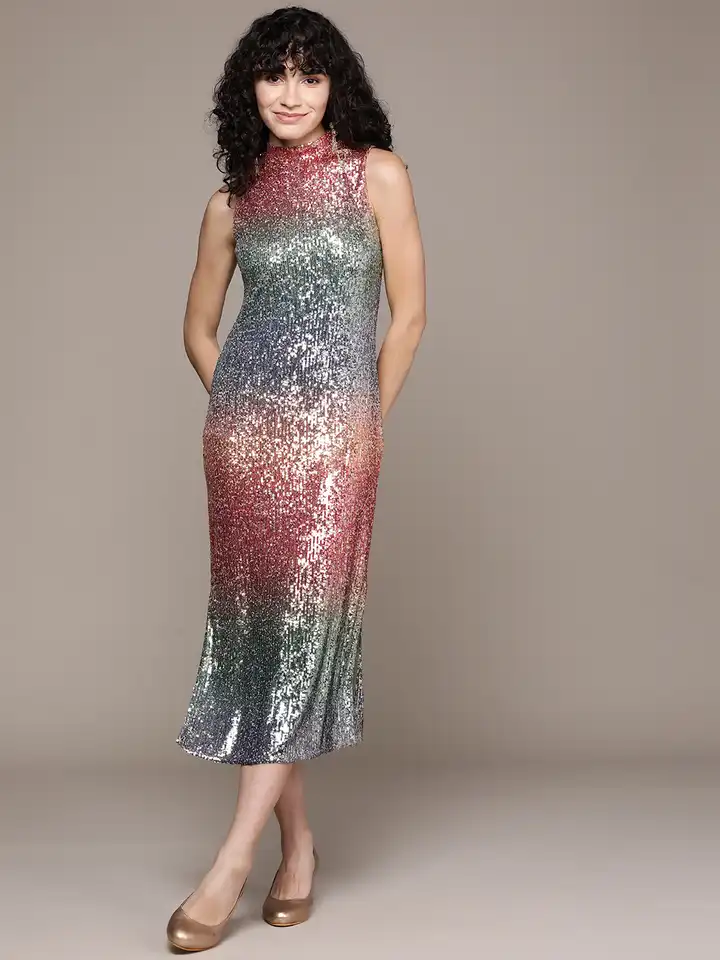 Buy Label Ritu Kumar Multicoloured Embellished Bodycon Midi Dress - Dresses  for Women 20424960 | Myntra