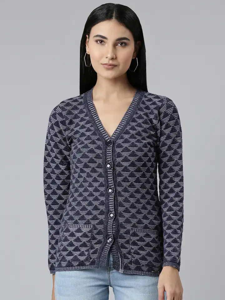 Buy Zigo Women Navy Blue & Grey Printed Cardigan Top ... - Myntra