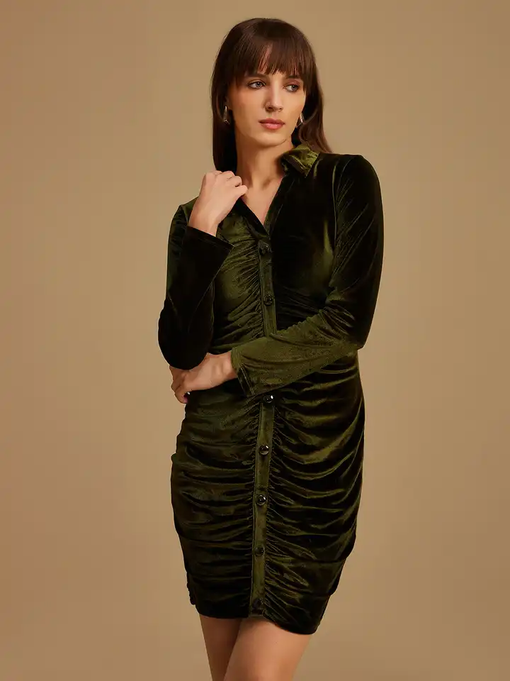 green emerald velvet dress Moss Babe High Neck Bodycon Dress main image 1