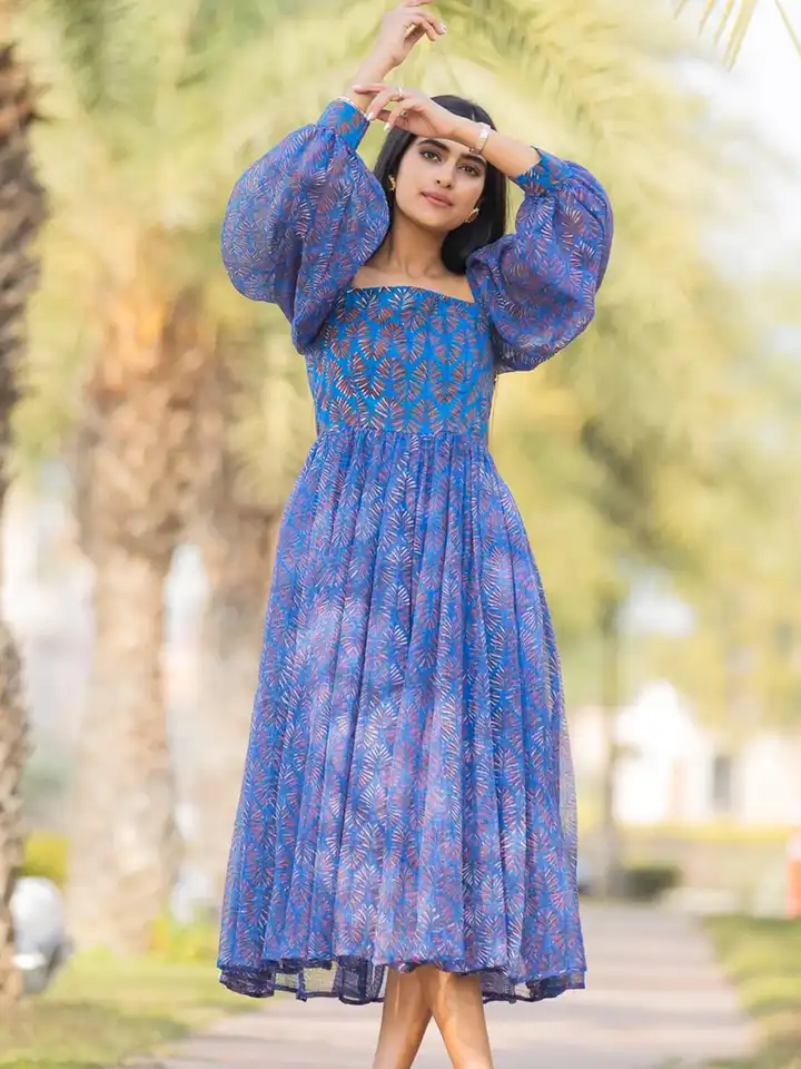 white christmas dresses Cotton Chiffon Maxi Dress Mimi, Blue
