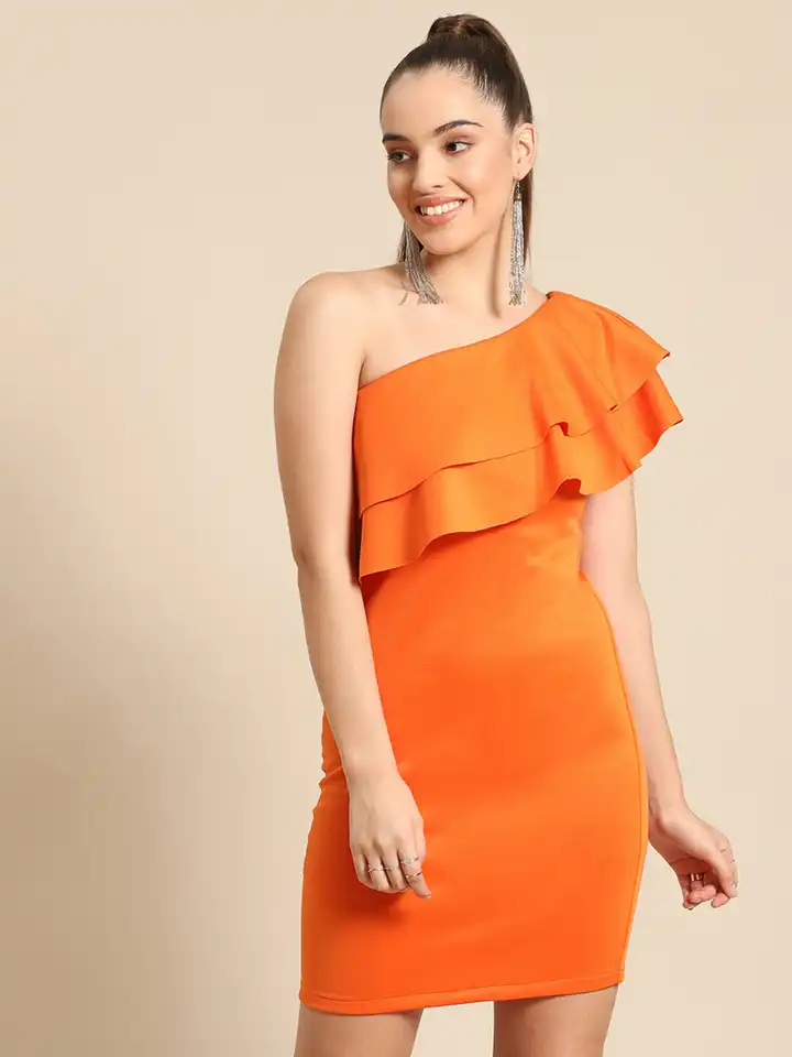 Buy DODO & MOA Women Orange Solid One Shoulder Bodycon Dress - Dresses for  Women 20512392 | Myntra