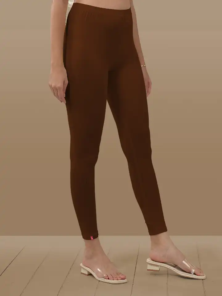 Buy LYRA Women Coffee Brown Solid Ankle-Length Leggings Leggings