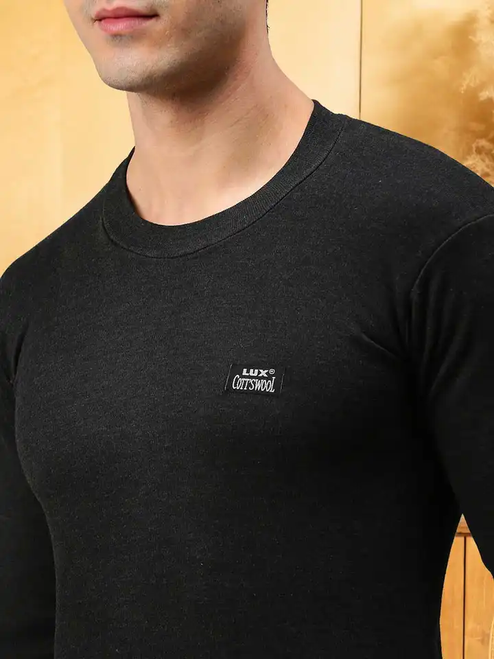Buy Lux Cottswool Men Black Solid Cotton Thermal Set - Thermal Set