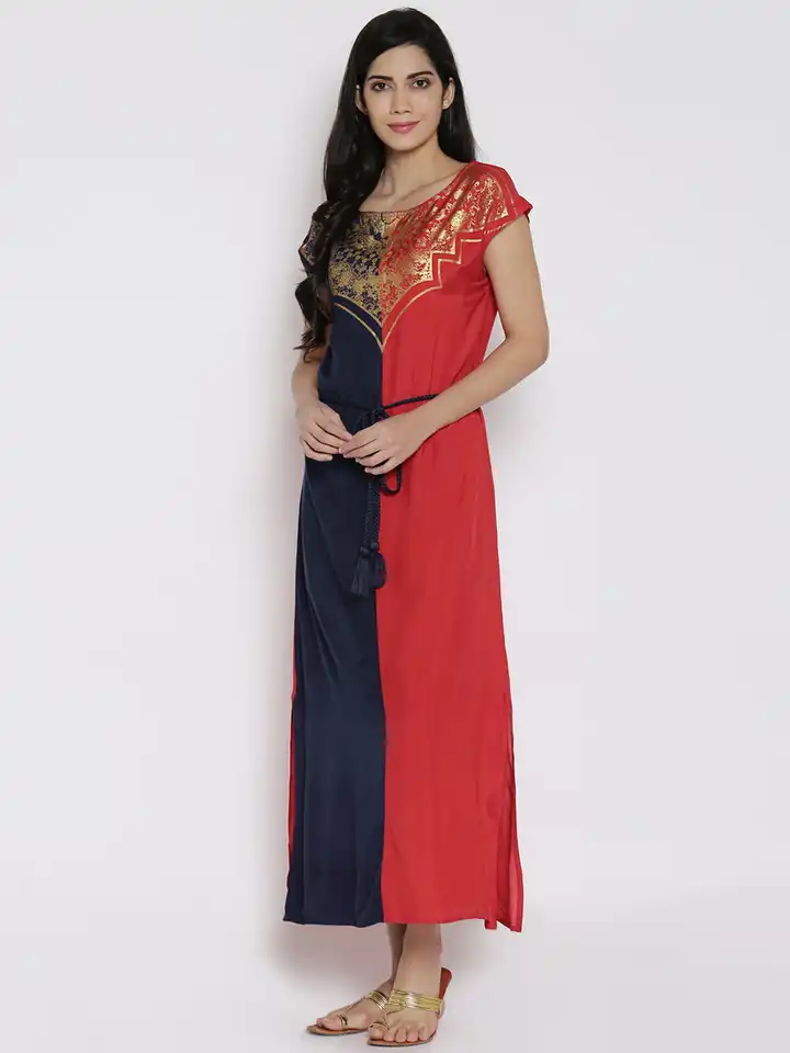 Buy AKKRITI BY PANTALOONS Women Navy Blue & Red Colourblocked Maxi Dress -  Dresses for Women 2066787 | Myntra
