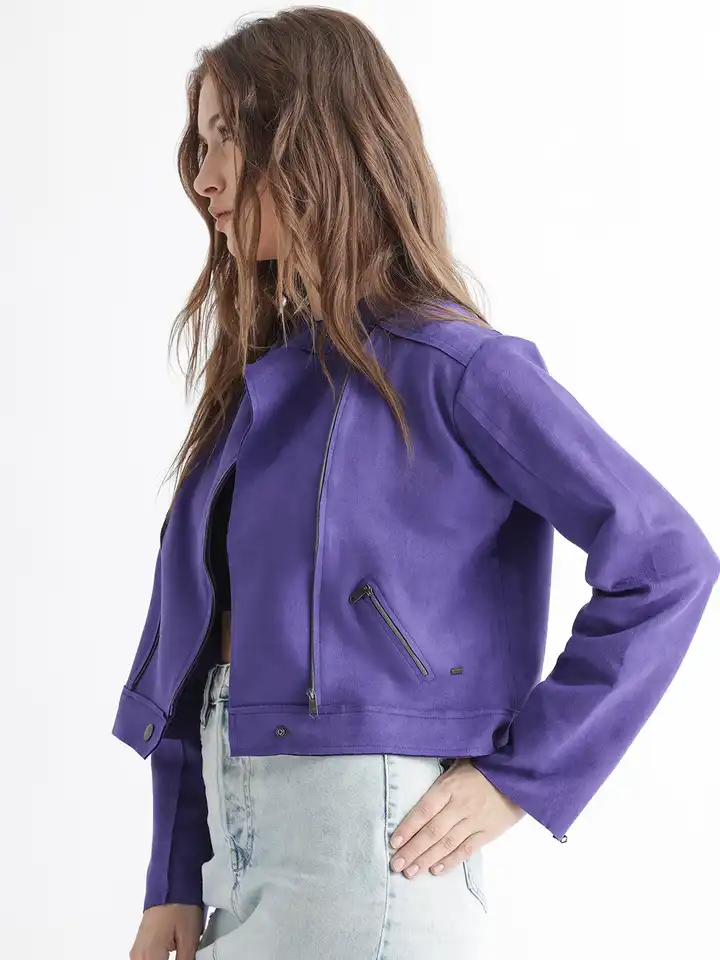 Buy RAREISM Women Purple Crop Tailored Jacket - Jackets for Women