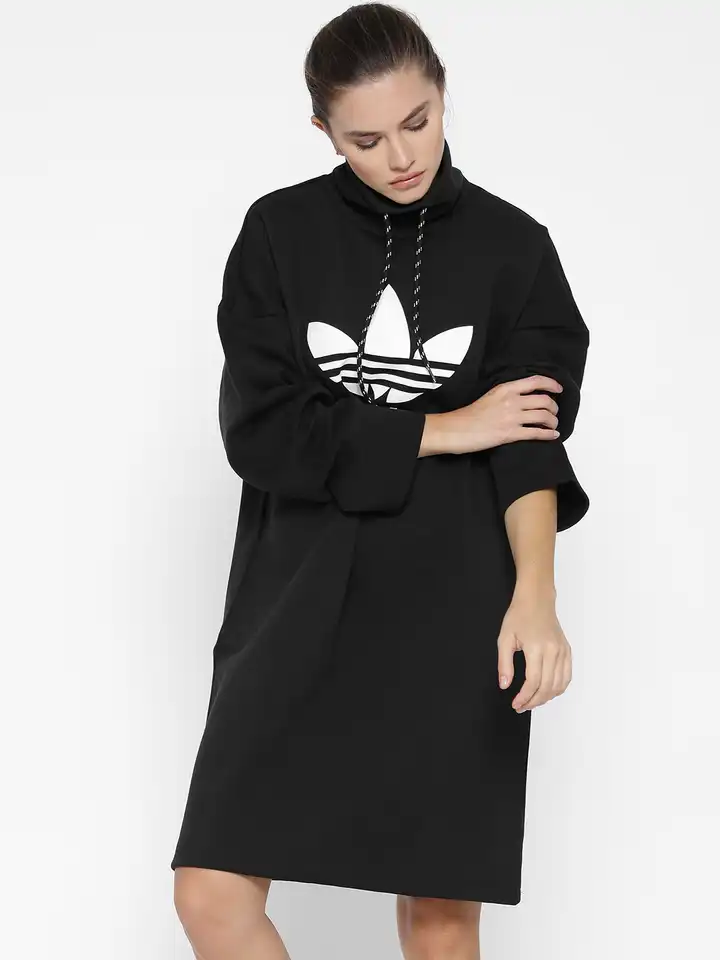 Buy ADIDAS Originals Women Black Printed Loose High Neck Sweatshirt Dress -  Dresses for Women 2083849 | Myntra