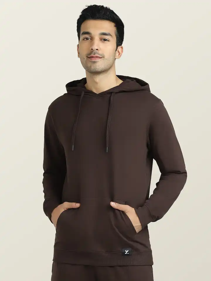 Buy XYXX Men Brown Cruze French Terry Cotton Hoodie - Sweatshirts