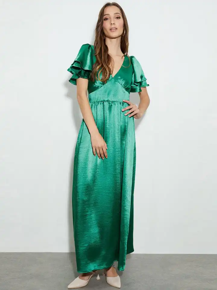 Buy DOROTHY PERKINS Green Satin Frill Sleeve Maxi Dress - Dresses for Women  20861784 | Myntra
