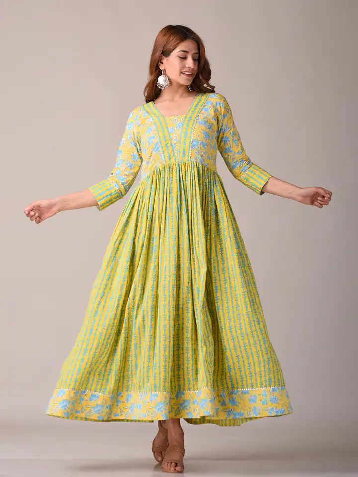 Buy KANNAHI Women Pure Cotton Floral Ethnic Maxi Dress - Ethnic Dresses for  Women 20928154 | Myntra