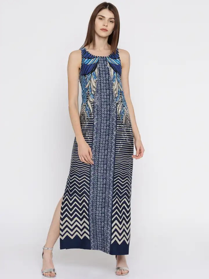 Buy Global Desi Women Blue Printed Maxi Dress - Dresses for Women 2094277 |  Myntra