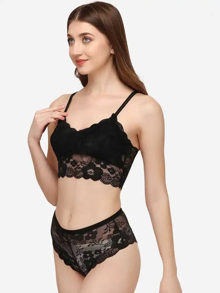 Buy Prettify Woman Black Lace Honeymoon Wear Lingerie Set (LANG-5