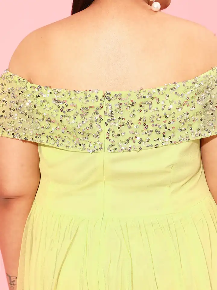 Buy CURVY STREET Lime Green Plus Size Off-Shoulder Net Dress - Dresses for  Women 20980272 | Myntra