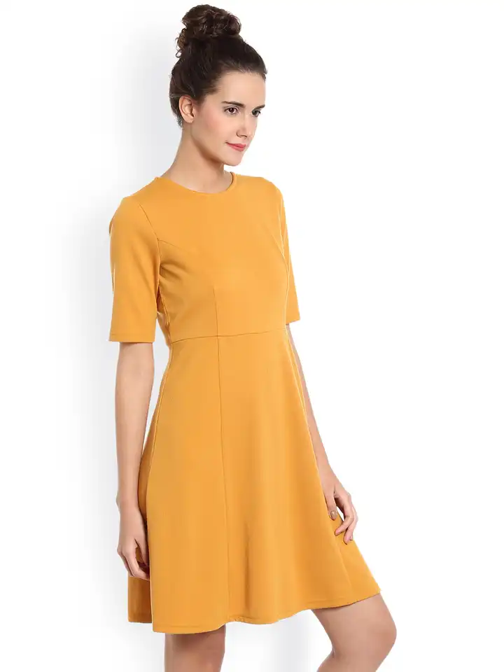 slim fit dress slacks Mustard V-Neck Fit and Flare Dress – Radheys