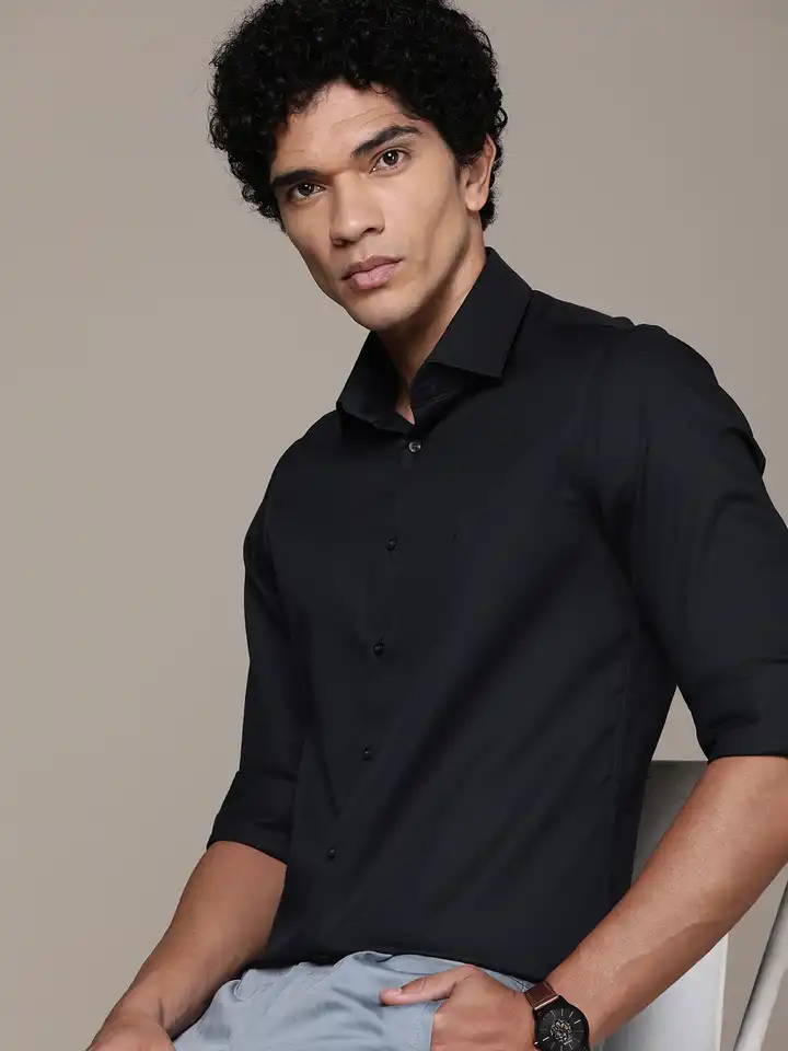 slim fit dress slacks Calvin Klein Men`s Lilac Slim Fit Non-Iron Herringbone Point Collar Dress  Shirt- main image 1