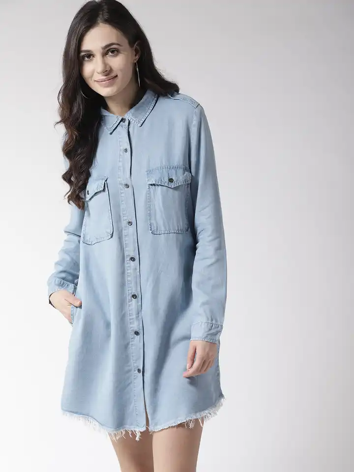 white christmas dresses Button-Front Denim Tube Dress main image 1