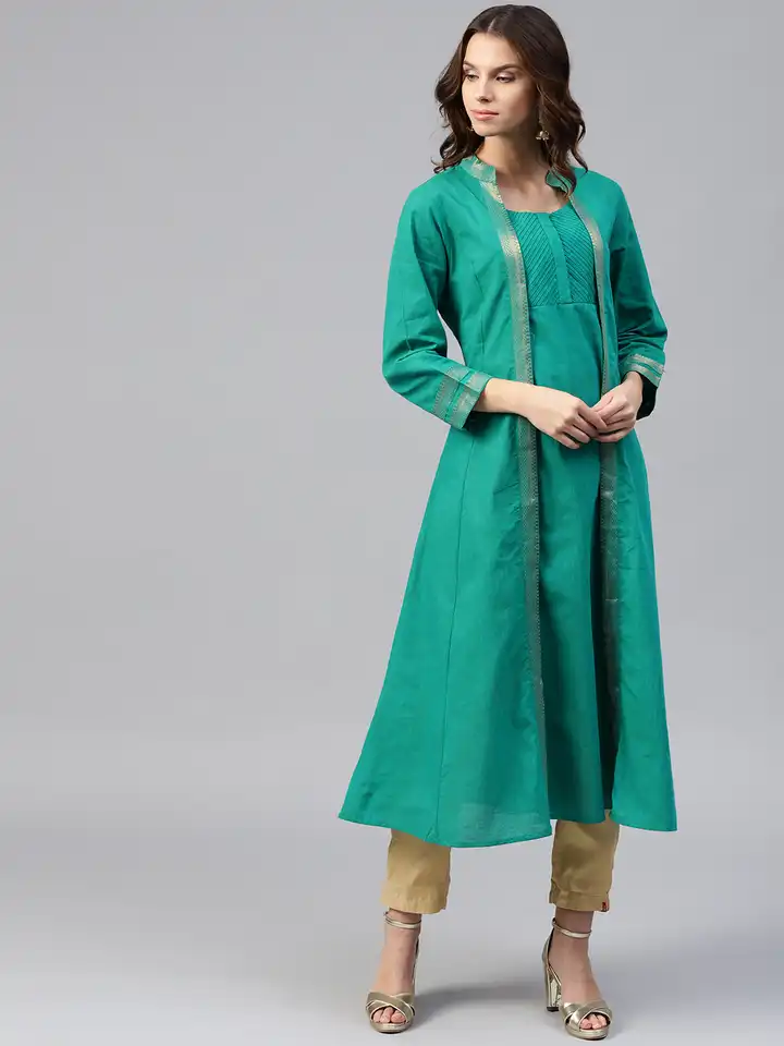 white christmas dresses Green & Black Mangalagiri Anarkali – Aaryes Collection main image 1